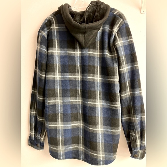 Men’s Fleece Hoodie Jacket, Medium, Blue/Black Plaid, NWT, by River Trail - Picture 5 of 5